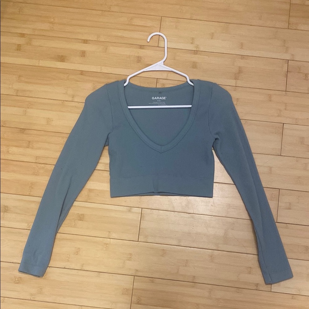 Garage Scoop Neck Ribbed Long Sleeve